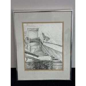 B.W. Neway 1989 Original Pencil Drawing Vintage Sketch Artwork Framed